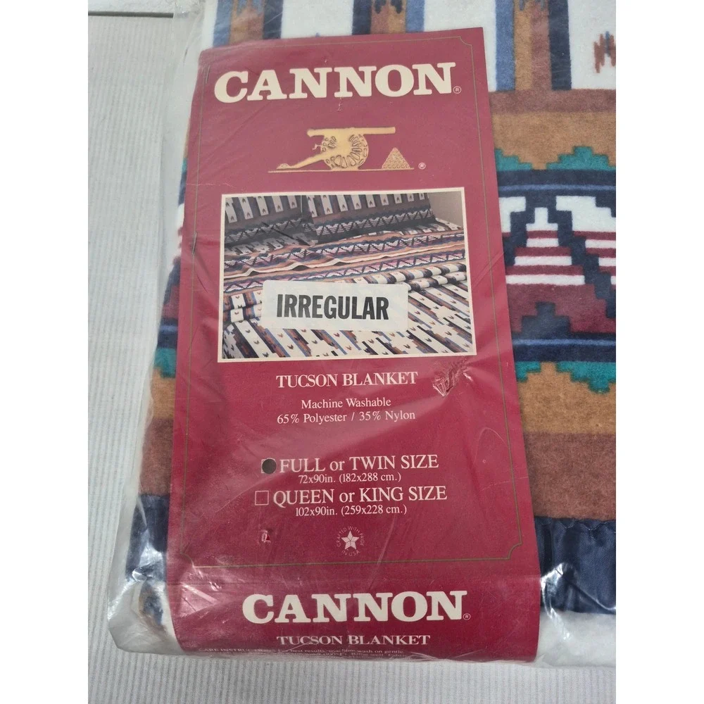 Vintage Cannon Tucson Blanket Southwestern Geometric Full/Twin 72x90 Made in USA